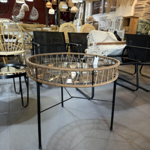 Mesa Redonda con vidrio marron